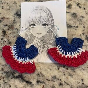 Handmade Crochet Red and Blue Earrings